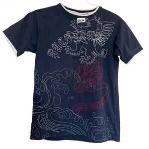 Vintage Pavo Jeans Embroidered T shirt Juniors Small navy Red White Short Sleeve